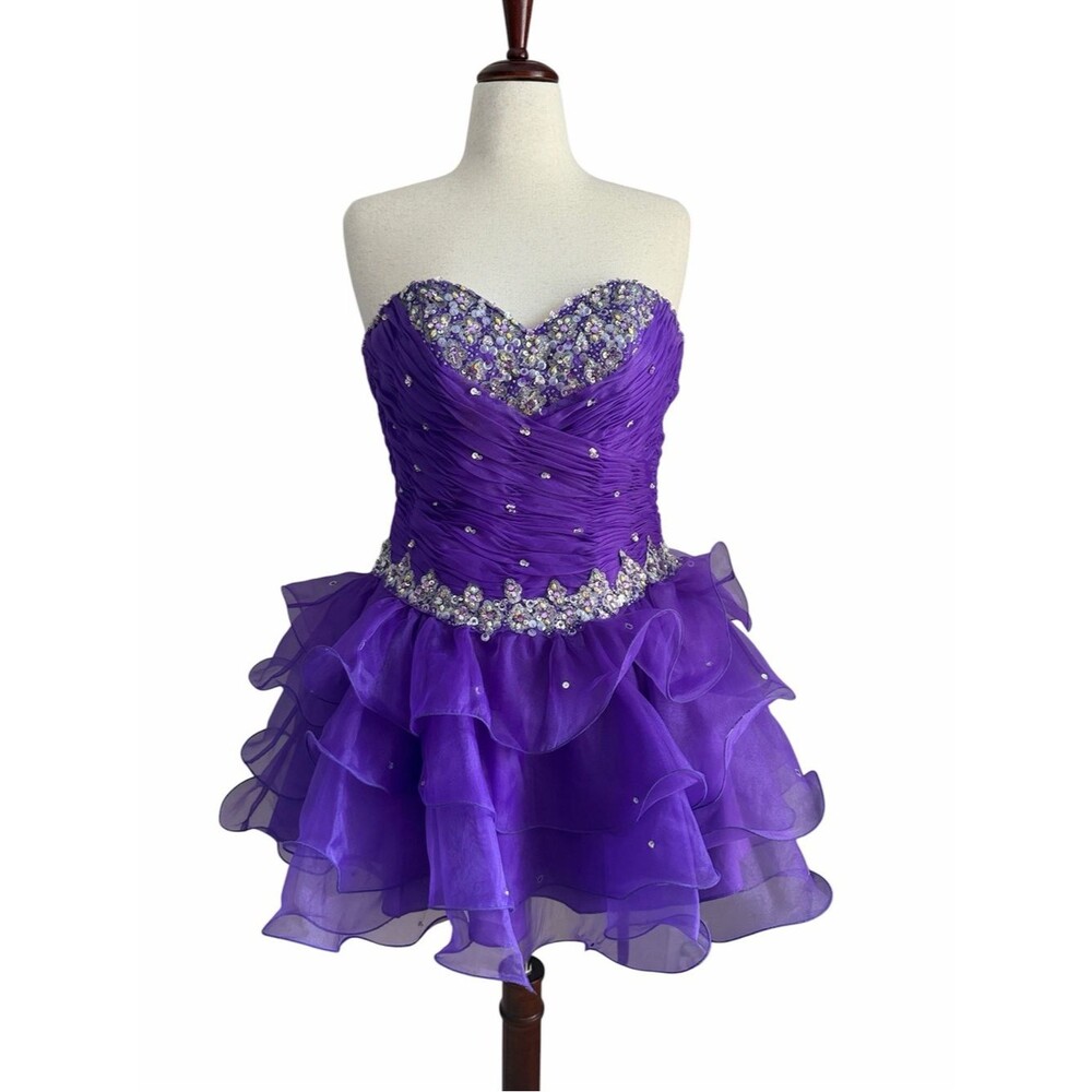 Y2K Mori Lee Purple Beaded Corset Party Dress Size 6 Fairycore Prom Quinceañera